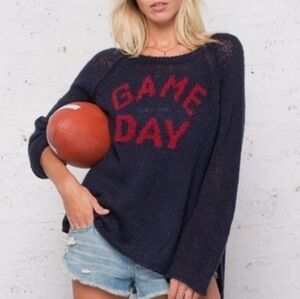 Wooden Ships 'GAME DAY' Navy Blue with Redetters Wool Blend Sweater